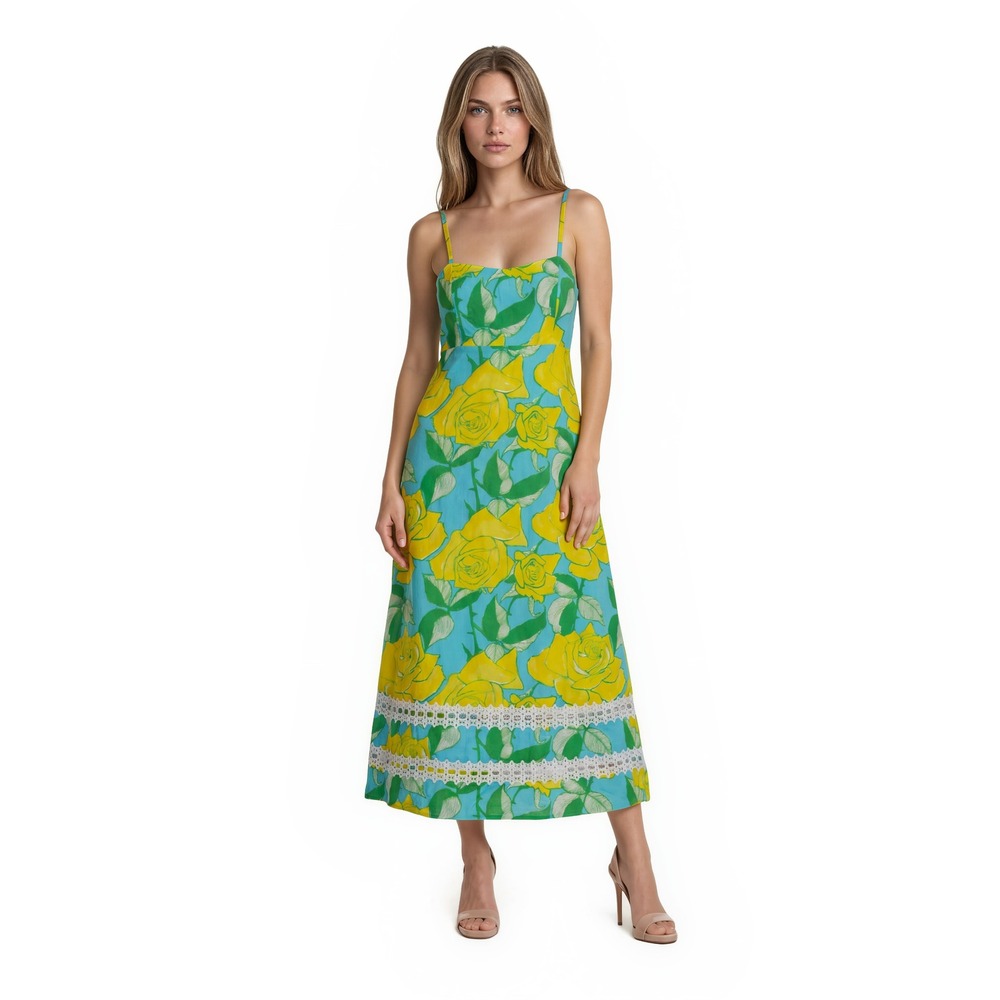 NWT Lilly Pulitzer Haley Midi Dress Womens 12 Blue Curacao Rose Floral MSRP $278